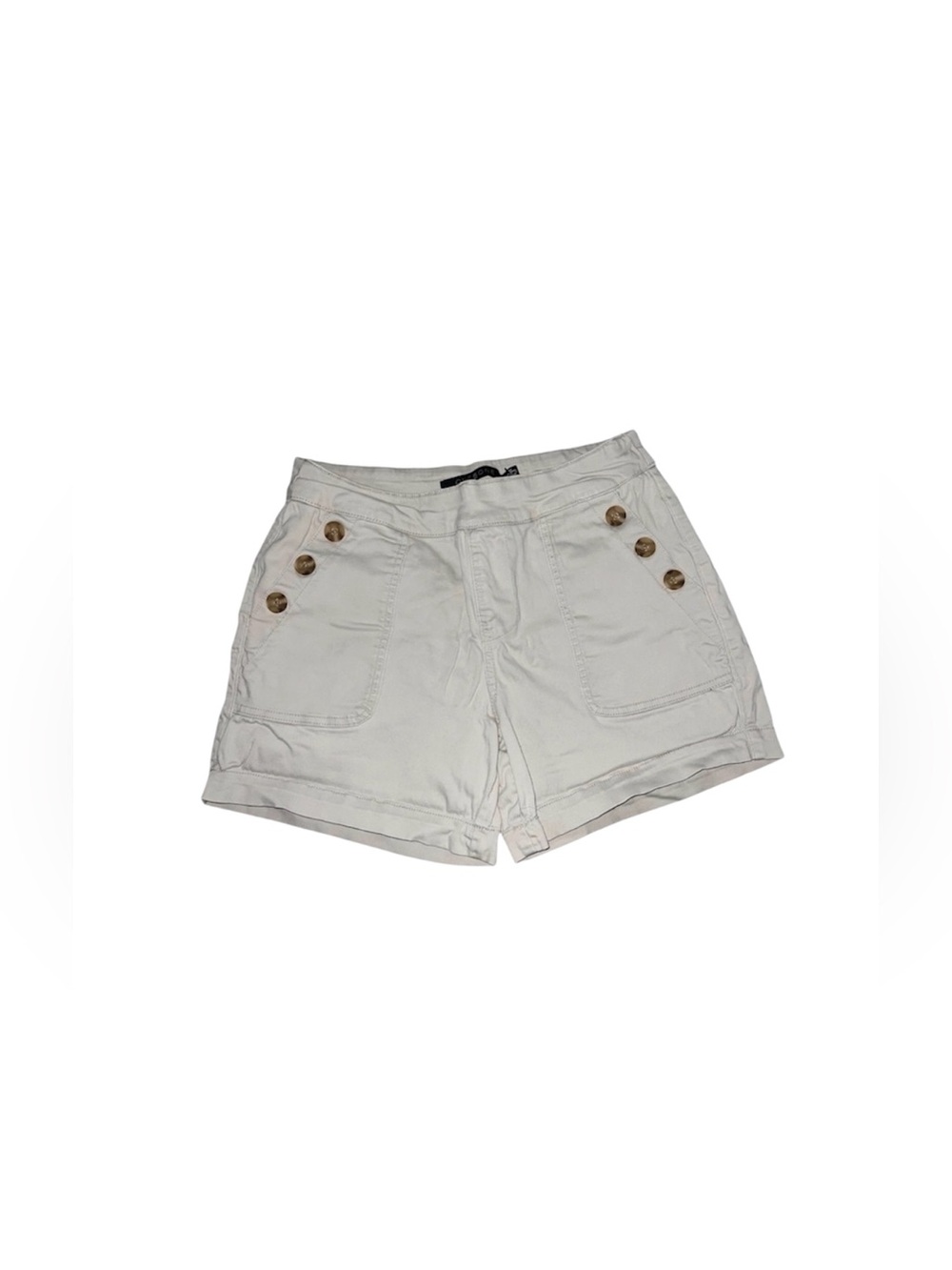 Off White Button-Accent Casual Shorts